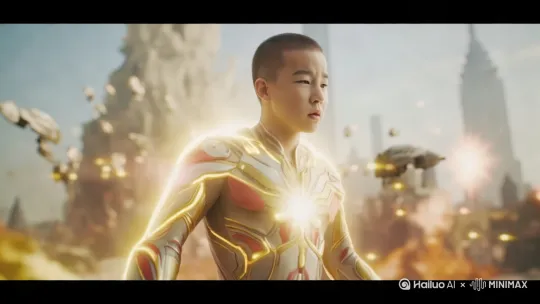 场景：阿澈胸前的家族徽章发出光芒，与奥特曼产生能量连接。​
阿澈（大喊）：这才是真正的光！​
（银河奥特曼眼中红光消散，恢复清明，与阿澈并肩对抗博士的机械军团）​
阿澈（操控无人机群，配合奥特曼发射光线）：就是现在！​
（光芒闪过，实验室爆炸，阿澈抱着小夏，与奥特曼一同望向重新恢复和平的城市） by Hailuo AI Video Generator