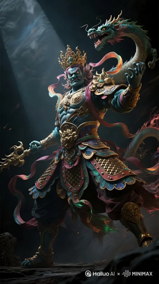 漩涡状，压迫感极强，西方广目天王的龙左右盘巡 在阴影下显得渺
小，暗黑色天空与金色光芒形成强烈对比，超现实史
诗感画面，超广角低角度镜头，8K写实风格，末日降
临的压迫氛围，雷电在裂缝边缘闪烁，动态模糊效果
增强巨手运动轨迹 by Hailuo AI Video Generator