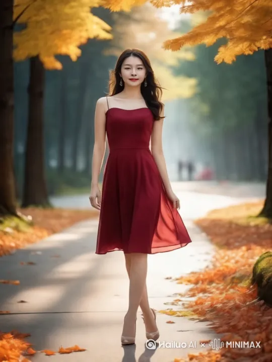 一位女郎撩起裙子，展示修长的美腿 by Hailuo AI Video Generator