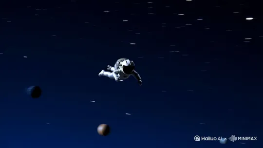 宇航员翱翔太空，周围各类天体移动着 by Hailuo AI Video Generator
