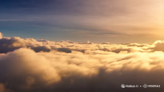 清晨的天空泛起鱼肚白，一层薄云在阳光的浸染下，边缘逐渐晕染上柔和的金色。随着阳光越来越强烈，云朵开始有了变化。它先是缓缓扭曲，边缘像被无形的手揉捏，逐渐变得流畅且富有科技感。
 
云朵表面泛起微光，蓝白相间的纹路如同电路板般蔓延开来，闪烁着神秘的光泽。不一会儿，椭圆形的轮廓完全成型，飞船外壳浮现出复杂的几何图案和流动的荧光线条，充满未来感。飞船底部亮起一圈幽蓝色的光芒，伴随着低沉的嗡鸣声，光芒越来越盛，形成一道能量环。
 
飞船开始缓缓上升，周围的空气似乎都因能量的波动而扭曲，带动着附近的云朵产生涡流。几只飞鸟被这奇异的景象惊到，慌乱地改变飞行路线。飞船不断加速，尾部喷射出彩色的粒子流，在空中留下一道绚丽的轨迹。随着飞船越飞越高，它逐渐缩小成一个光点，最终消失在蓝天的尽头，只留下那道渐渐消散的彩色尾迹和下方依然平静却又似乎暗藏秘密的大地 。[左移,上升] by Hailuo AI Video Generator