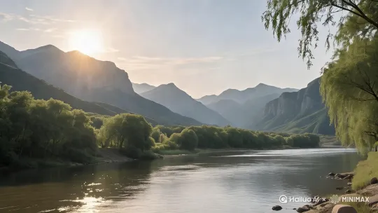 水波荡漾，柳枝摆动，[推进,上升] by Hailuo AI Video Generator