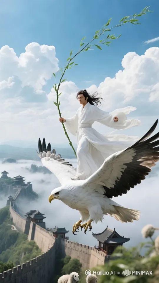 快速跟踪镜头移动,一个超现实的高速梦境序列,镜头跟随,图片里白鹤迅速向前飞行,相机从人物正后方紧密跟踪,随着角色穿越场景。环境是动态的,快速变化,运动模糊和光迹增强了速度感和流畅性。快速移动。过程自然顺滑,自然光,色彩鲜艳明快。严格按照提示词生成 by Hailuo AI Video Generator