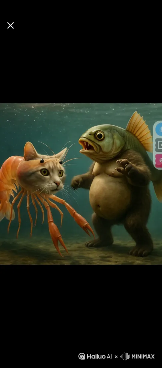 打架，虾猫把鱼打倒了 by Hailuo AI Video Generator