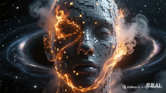 1光线流动，星光闪耀，烟雾缭绕方块振动[左移,上升] by Hailuo AI Video Generator