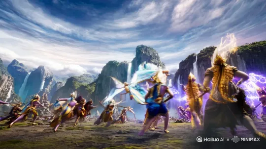 天人和非天战斗，场面宏大，景色秀美 by Hailuo AI Video Generator