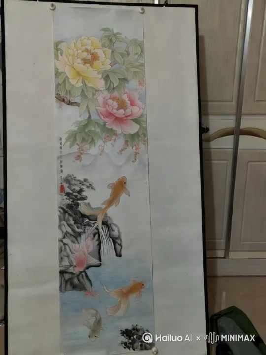 让牡丹花轻微摇动，锦鲤活蹦乱跳，山间流水轻微流动 by Hailuo AI Video Generator