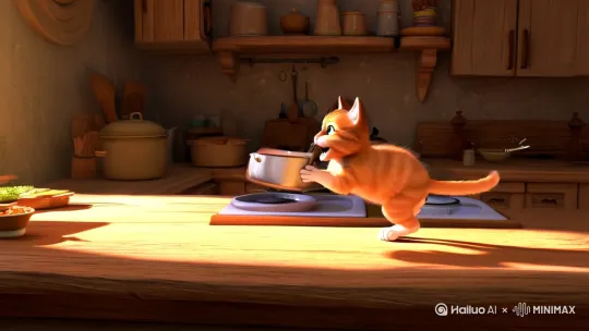 一个小猫开心的做饭 by Hailuo AI Video Generator