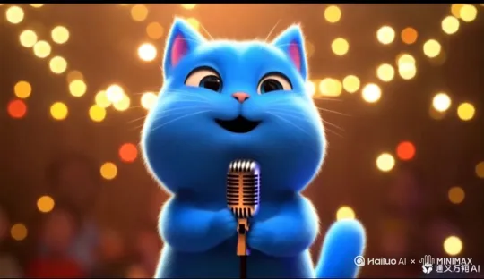这只蓝色的猫忘情的唱歌，手上也忍不住做出动作 by Hailuo AI Video Generator