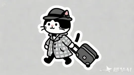 小猫拖着行李箱行走 by Hailuo AI Video Generator