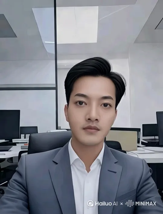 西装男坐在办公室， by Hailuo AI Video Generator