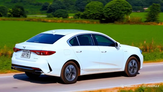 轿车长安悦翔V7，车颜色，白色！车牌，陕AXY701，行驶乡村道路在……全景 by Hailuo AI Video Generator