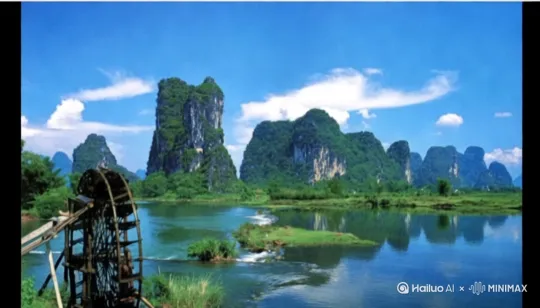 水轮转动，白云慢移动 by Hailuo AI Video Generator