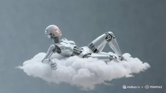 美丽的仙子撑起身体坐起来，云缓缓上下漂浮 by Hailuo AI Video Generator