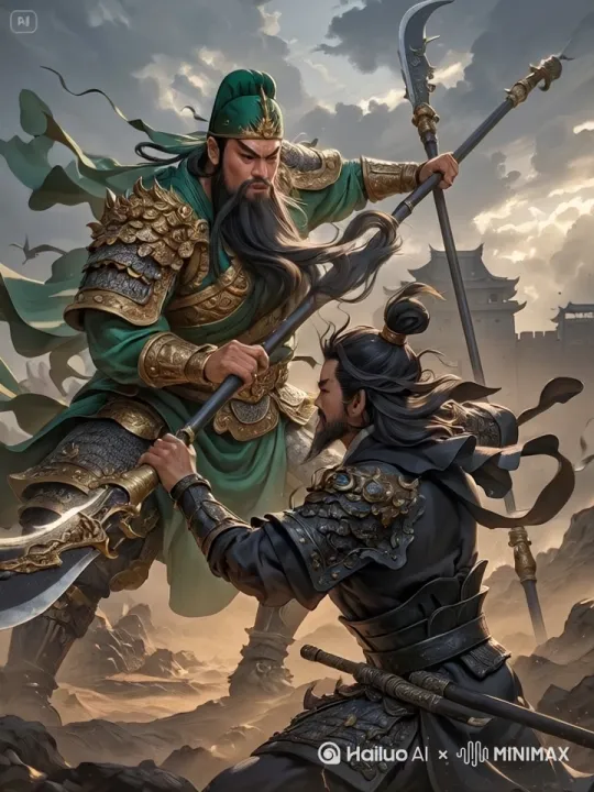 打架，绿袍把黑袍打倒 by Hailuo AI Video Generator