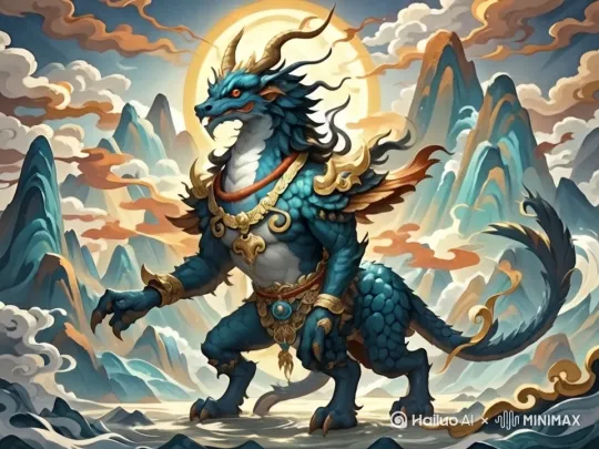 史诗级怪兽裹挟金色雷霆从300米云层漩涡坠落，每秒膨胀200%，鳞甲浮现梵文符咒。特写其2米琥珀复眼（0.5r/s旋转）蓄积液态火焰，钛合金六爪按斐波那契轨迹摆动，触地时引发15m/s辐射状地裂。青蓝等离子火焰（18000K）喷射汽化海浪，128组青铜铃铛在超音速气流中形成次声波共振。佛光日轮以分形曼陀罗光纹投射丁达尔效应，怪兽鳞片呈玉髓透光质感，FLIP流体解算的海浪嵌入发光浮游生物。镜头以120mm长焦每秒800米俯冲，200米切换变形宽银幕并贝塞尔曲线上摇4秒。采用OctaneRender 2024.1与Houdini 20.0，融合敦煌矿物颜料、北宋云雾笔法、唐代鎏金氧化纹及明代掐丝珐琅光效，输出8192x4320@120fps超高清影像。开启流体动力学、文化遗产材质及粒子物理模块，实现神话美学与超现实物理的震撼碰撞。 by Hailuo AI Video Generator