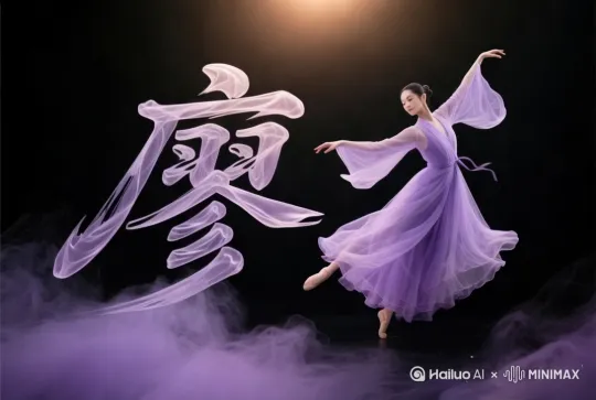 一位美女舞者在跳古典舞，字随着舞者动作而变化，变化过程自然顺滑！要高清视频！ by Hailuo AI Video Generator