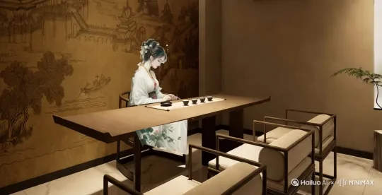 一个女人在喝茶 by Hailuo AI Video Generator