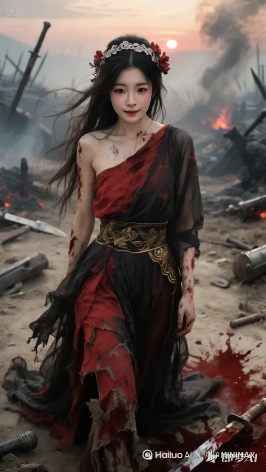 人物缓步向前，面色坚毅，左右运镜缓缓向后 by Hailuo AI Video Generator