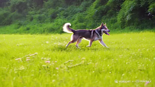 中华田园犬在田间欢快的奔跑 by Hailuo AI Video Generator