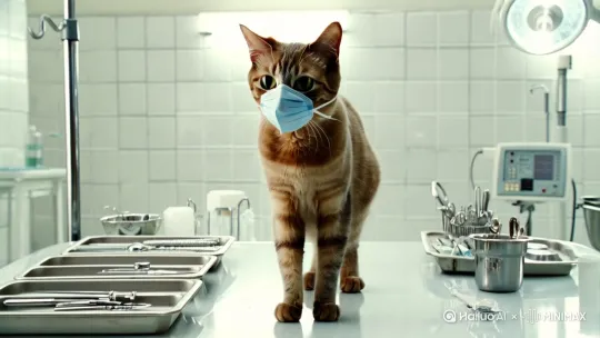 猫当医生很认真做手术的视频 by Hailuo AI Video Generator