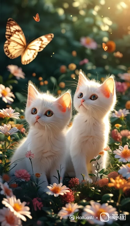 猫咪扑蝴蝶[右移,左摇,跟随][左移,右摇,跟随]两只猫各扑各的蝴蝶。[右移,左摇,跟随] by Hailuo AI Video Generator