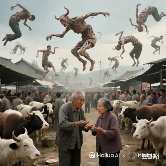 镜头移动，动态跟随，右边的老人率先发起攻击，它左腿猛地一蹬地，高高跃起，右脚如旋风般扫向左边老人的头部。老人机灵地低头闪躲，同时猛地向前一冲，用头顶向对方的腹部，左拳如雷霆万钧之势直击右边老人的侧身。右边的老人变成身穿红衣的女子，侧身一扭，避开拳头，跳起来施展出迅猛的连环踢猛踢向老人。老人迅速抽回手，右边老人突然高高跃起，向左边老人踢去，右边老人趁左边落地未稳，飞起一脚踢在左边老人的后腿上，他们的招式刚柔并济，时而是刚猛的直拳，时而是柔美的转身回旋踢。其它的人都站起身来鼓掌呐喊。 by Hailuo AI Video Generator