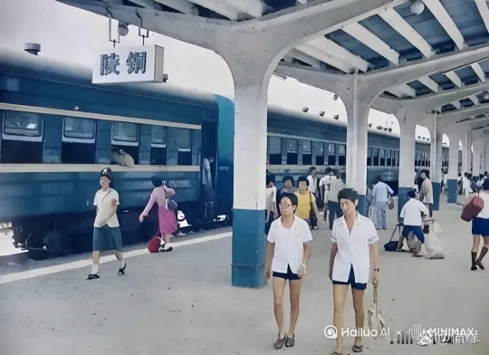 人群走动着，有人从火车车门处走下来，前面两个人像镜头方向走来，并且说着什么[左移,右摇,跟随] by Hailuo AI Video Generator