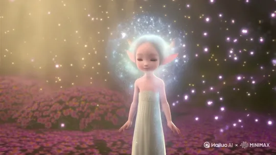 背景:魔婴逐渐长大,周围的花瓣和星光轻轻飘动,空气中弥漫着淡淡的花香。
特效:
- 魔婴的身体逐渐长大,星光再次闪烁,形成一个光晕包裹着女童。
- 光晕逐渐消散,露出一个可爱的女童。
2.2 特效细节
- 身体成长:魔婴的身体逐渐拉长,四肢变得更加修长。
- 星光包裹:星光形成的光晕包裹着女童,缓慢旋转。
- 光晕消散:光晕逐渐消散,露出女童的精致脸庞和柔顺头发。
2.3 拍摄运镜
- 中景镜头:使用固定镜头,从正面拍摄魔婴的成长过程。
- 特写镜头:光晕包裹时,使用慢动作,突出星光的闪烁和旋转。
- 移动镜头:光晕消散时,使用平移镜头,从女童的左侧缓慢平移到右侧,展现她的可爱与活力。 by Hailuo AI Video Generator