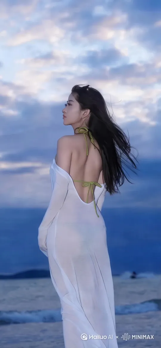 夕阳西下 霞光满天 海滩漫步 海浪拍打沙滩 尽头又近到远 by Hailuo AI Video Generator