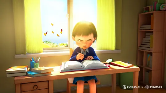 以下是一份关于孩子写英语作业想不出办法的视频脚本,你可以根据实际情况进行拍摄。
### 脚本信息
| 脚本名称 | 孩子写英语作业的难题 |
| ---- | ---- |
| 脚本时长 | 约 1 分钟 |
| 拍摄地点 | 孩子的房间 |
| 人物 | 孩子(小学生模样) |
| 风格 | 轻松且带有一点小幽默 |
### 分镜脚本
|镜号|景别|时长|画面|台词|音乐/音效|拍摄地点|
|-|-|-|-|-|-|-|
|1|全景|0:00 - 0:05|阳光透过窗户洒在整洁的书桌上,书本、文具摆放得井井有条。孩子端坐在书桌前,面前摊开着英语作业本和课本,手里紧紧握着一支笔。|无|轻柔的环境音,如窗外的鸟鸣声、微风声|孩子房间|
|2|中景|0:05 - 0:15|孩子皱着眉头,眼睛紧紧盯着作业本上的英语题目,眼神中透露出困惑和无奈。时而咬着笔头,时而用手挠挠头,身体也不安地扭动着。|孩子(小声嘀咕):“这题怎么这么难啊,完全没思路。”|轻微的纸张翻动声、孩子的叹气声|孩子房间|
|3|特写|0:15 - 0:25|孩子的手指在英语课本的单词和语法讲解上快速滑动,眼神急切地寻找着解题的线索。课本上的单词和句子仿佛都变成了一个个小谜团,让他摸不着头脑。|无|纸张摩擦声|孩子房间|
|4|中景|0:25 - 0:35|孩子突然眼睛一亮,像是想到了什么好办法。他迅速拿起手机,打开翻译软件,手指在屏幕上快速点击,试图通过翻译来找到灵感。|孩子(自言自语):“说不定翻译一下能有点思路。”|手机按键声|孩子房间|
|5|特写|0:35 - 0:45|手机屏幕上显示着翻译出来的内容,但孩子的眉头却皱得更紧了,脸上露出失望的神情。原来翻译的内容并没有帮助他解决问题。|孩子(沮丧):“唉,还是不行啊。”|轻微的手机提示音|孩子房间|
|6|中景|0:45 - 0:55|孩子靠在椅子上,双手无力地垂在两侧,眼睛望着天花板,陷入了沉思。房间里安静极了,只能听到他轻微的呼吸声。|无|安静的环境音|孩子房间|
|7|全景|0:55 - 1:00|孩子深吸一口气,重新坐直身体,坚定地拿起笔,准备再次尝试解题。他的眼神中透露出一股不服输的劲儿。|孩子(给自己打气):“加油,我一定能做出来!”|轻柔的鼓掌声(暗示自我鼓励)|孩子房间| by Hailuo AI Video Generator