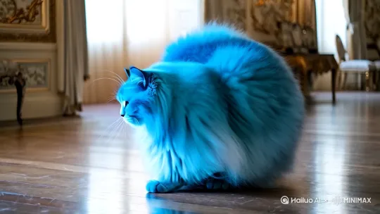一个蓝色的胖猫一直在转 by Hailuo AI Video Generator