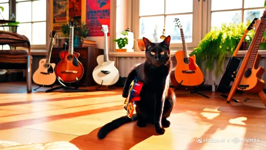 猫猫咪弹吉他 by Hailuo AI Video Generator