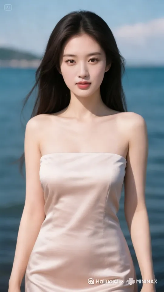 让图中美女由远及近的在海面上自然的行走 by Hailuo AI Video Generator