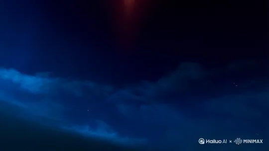 火流星划过夜空后，镜头跟随流星坠落至山巅（运动匹配转场），自然衔接石猴接蟠桃的动作。 by Hailuo AI Video Generator