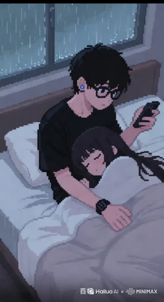 外面下着雨 男孩用右手轻轻拍打女孩的后背转视频S3.0 by Hailuo AI Video Generator