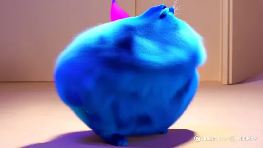 一只蓝色胖猫，耳朵偏粉，在那里旋转(旋转的速度要快一点) by Hailuo AI Video Generator