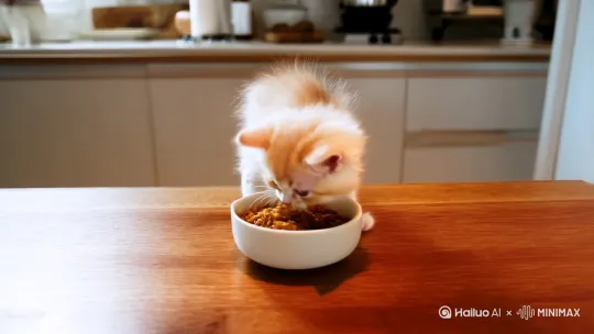 小猫给自己添加猫粮 by Hailuo AI Video Generator