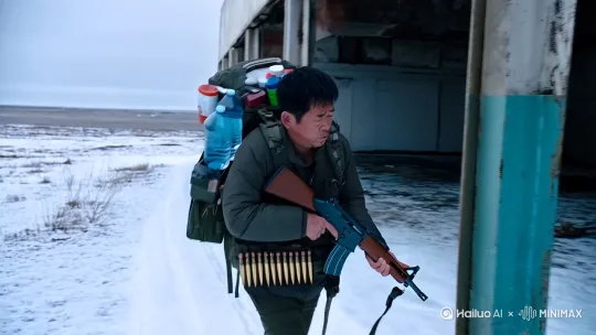 从废弃的仓库出来，正是八九点钟。

　　踩在薄雪之上，脚步有点无力，背上的包袱愈发沉重。

　　包里装有足足十多升净化好的水，连同杂乱的设备一起，超过五十斤重的物资，加上端在手里的步枪和腰间的弹药，使彻夜失眠的马小白有点力不从心。

　　他抬头看了看天空，依旧灰暗。

　　十年前，大气层因战争而破坏，变得混沌污浊，世界也彻底变了样。

　　地球的外衣坏了，可怕的辐射刺痛着大地。动物，植物，河流，哪怕海洋也发生了翻天覆地的变化。

　　世间的生命在十年间快速消亡。

　　人类更是消亡最快的生物，马小白已经多年没有再看见活着的人类了。

　　周围一片寂静，一丝风也没有。

　　脚下琐碎的石子间，一种黑色的苔藓生长着。这种顽强的小草生长茂盛，从脚下一直延伸向远方，在看不清的郊外远处，才隐约斜立着几颗枯树。

　　马小白疲惫的看了看有树的方向，迈开步子，走向早已破败不堪的水泥路。沿着这条充满坎坷的路途，蹒跚着走向前去。

　　路边横七竖八的停着锈迹斑斑的车辆，尘埃早已掩盖了残破的玻璃。

　　马小白也懒得再去搜寻一番，因为连轮胎都被卸去做了燃料的地方，不指望会有新的发现。

　　马小白把枪夹在腰间，搓了搓麻木冰凉的手。

　　环顾四周，空旷寂寥。

　　身后这座不知名的小城东倒西歪，到处都是残垣断壁。

　　昨晚寄宿的小仓库还算完整，但没有柴禾可供燃烧，尽管睡在睡袋中，但还是冷到整晚失眠。

　　最近缺少燃料确实是件最糟糕的事，已经连续一周只吃冰凉的食物了。加上睡眠不好，马小白的精神很不好。

　　再有一周时间，恐怕自己也要像其他人类一样，腐烂在某个角落里了。

　　他想起昨天搜寻物资时在一间破屋中发现的冻僵的男尸。

　　在寒冷的墙角，蜷缩着瘦弱的身体，衣服破败不堪，裤子脱到膝盖以下。

　　这奇异的死状已经见怪不怪。

　　人濒临冻死状态时，会发觉浑身奇热，脱去衣裤甚至抓烂身体都是常有的事。

　　马小白很怕，很怕自己也是这种死法。因此他的口袋中一直装着一小盒毒药，以防止自己出现幻觉时自杀用，但天知道那时候自己还能不能记起这盒毒药呢？

　　死亡并不是最可怕的事。

　　在这样的世界，死亡才是正常的。

　　最可怕的是，像他这样，在种种灾难中，仍然不死的人，该有多么孤独。

　　这种孤独渗透到每一寸地方，只要不是在梦中，马小白每一个细胞都能感受到。

　　他希冀在一个完整的房间，点燃一团不大的热火，煮着过期的豆子或者稀有的老鼠肉，渐渐进入梦乡，那是多么惬意温馨的时刻。

　　在梦里，有满街的人，有男人女人老人小孩，有微笑的脸孔，有生气的面容，有可爱的小偷和敬业的警察，有打架，有救援，还有杀戮……

　　片刻的出神，并没有耽误行程。

　　不知不觉间，已看清了枯树。

　　这哪里是几颗树？

　　只有一颗歪着脖子的干枯的柳树，树脖子上直挺挺的吊着两具尸骨，衣裤都快风化掉了。

　　不远处有一间石头房子，虽然门窗都已经不在了，但屋顶还在。

　　马小白缓缓蹲下，把步枪放在脚边，轻轻的挪出左右手，将沉重的背包放在地上。然后抓起步枪，斜挎在肩上，伸手便拔出插在背包上的斧子，径直走向枯树。

　　这是一颗救命树，在关键的时候，燃烧自己，为马小白提供了必要的温暖。

　　不出一会功夫，一堆柴禾便整齐的码在脚旁。任凭白骨坠地，摔得粉碎，马小白也懒得抬眼看一下。

　　在这个凄凉的末世，生存让仅存的人类变得残酷无情。

　　死去的人如同残石断垣，仅仅是一个物而已。

　　马小白也亲眼看见过几个饥饿的人分食一个濒死的人的场景。

　　当时灾难降临，疫病流行，不到几年时间，世界就陷入极度混乱。

　　气候无常，空气稀薄，暗淡的阳光更是刺痛着每一寸土地。

　　到处都是濒死的人类，濒死的动物，濒死的草木。

　　马小白当时刚上高中，眼看着亲人、同学以及周围所有的人都病倒了，自己却跟没事人一样。

　　也许出生时自己就已经拥有了对抗这种灾难的基因吧！这种在灾难中身体没有痛痒的人，注定要承受世间最深重的苦难！

　　马小白所在的小县城根本经不起这样的创伤，能逃的人都不知去向，剩下的人在第四年便消失殆尽，一座空旷的小县，只剩马小白一个人了。

　　从此，马小白便离开了这个从未走出去过的县城。

　　四处游荡，搜寻赖以生存的物资，还有仅存的人类。

　　马小白揽起柴禾，走向石屋。

　　不一会功夫，一团热火在这个寒冷的晴天燃起来了。

　　那火就在石屋的中央烧着，火上架着一口小钢锅，正冒着热气。

　　锅里煮着久违的米粒正打着转儿翻腾呢！米香味清新提神，白气缠绕在屋顶，使本来暗淡的石屋变得更加朦胧了。

　　马小白微眯双眼，坐在火前，透过丝丝白气，盯着石门的眼睛渐渐出了神。

　　二十五岁的他，已经独自流浪了6年。在只剩孤独的岁月中盲目前行，这使本来不安的心 by Hailuo AI Video Generator