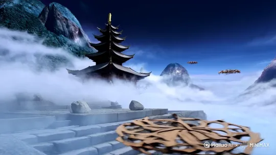 【序幕-天地异象】(0:00-0:20)
• 俯视镜头:云雾缭绕的仙山,镜头穿过云层展现古刹飞檐
• 特写:石阶上落叶无风自旋,配木鱼声骤停
• 仰拍:天空裂开金色佛印,同时地面升起青色仙阵
【第一战·地动】(0:20-0:35)
• 中景:白衣仙人剑指划地,山石化作青龙扑袭
• 慢镜:金身佛陀结无畏印,佛珠放大成环挡住龙首
• 冲击波特效:气浪掀飞古树,落叶在慢镜中化为金色/青色光点
【空战·光幕对决】(0:35-0:50)
• 环绕镜头:双方升空,仙人背后展开星图,佛陀现千手法相
• 粒子特效:剑光与佛印对撞产生能量漩涡,云层形成太极/卍字双阵
• 俯冲镜头:两人化作流光穿透云海,所过之处雷暴乍现
【终幕·因果】(0:50-1:00)
• 定格特写:剑尖与掌心相距毫厘,空间出现裂纹
• 环境突变:战场褪色为水墨,余波化作漫天莲花飘散
• 远景收尾:山河复原,只余破碎袈裟布条与断剑插在崖顶 by Hailuo AI Video Generator