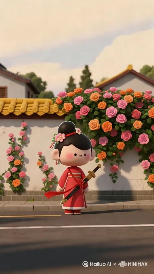 花墙上的鲜花随风飘荡，高清璇转运镜 by Hailuo AI Video Generator