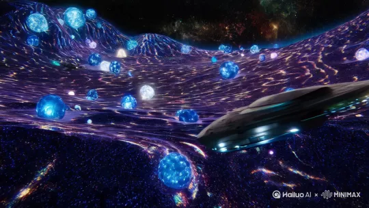 战场维度**
**「量子泡沫战场」**:战争在宇宙暗物质网络中的“量子褶皱”展开,每个褶皱都是叠加态的微型宇宙,战场本身会因观测者的意识坍缩成不同物理法则的战场——人类舰队需在反重力旋涡中对抗硅基文明的熵增武器,同时防备高维意识体在概率云中的精神污染。 by Hailuo AI Video Generator