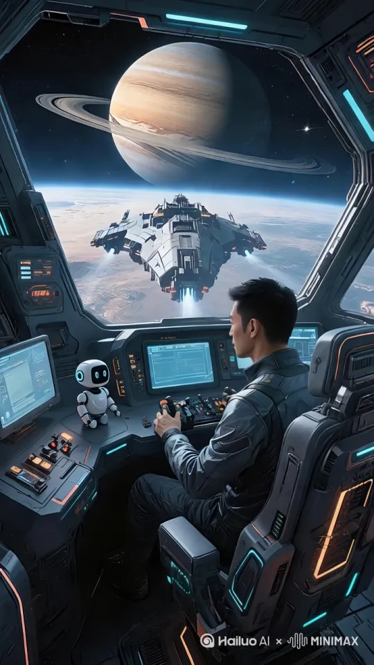 主题呈现动态 自然 驾驶飞行器 向前飞行中，前面飞行器也在飞行。 by Hailuo AI Video Generator