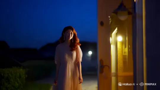 分镜头6：夜晚归家
夜幕降临，深蓝色纯色背景营造出宁静氛围。女生走在回家的路上，街灯将她的身影拉长。她步伐轻松，回到家门口，打开门，屋内暖黄色的灯光透出。她进门后，卸下一天的疲惫，脸上带着安心的微笑，为一天的VLog故事画上温馨句号，整体风格治愈温暖，美女写真视频。 by Hailuo AI Video Generator