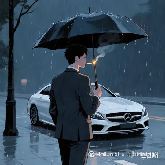 对在下雨的天气里，男生抽着烟，3D转角 by Hailuo AI Video Generator