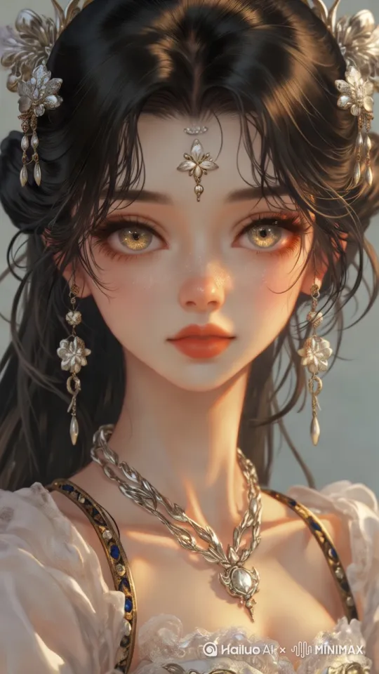 [推进,上升]发丝微微飘动，饰品微微摇晃。 by Hailuo AI Video Generator