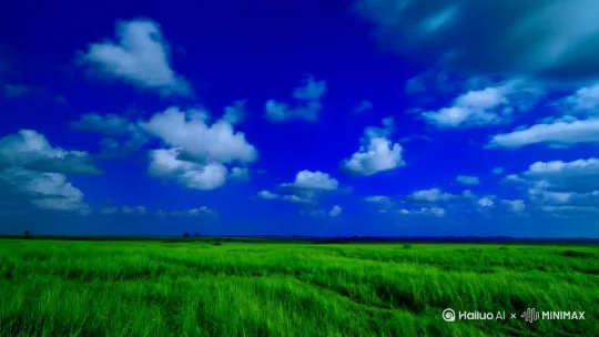 草原，绿色，镜头固定。白云循环（向左移动），led背景用。 by Hailuo AI Video Generator
