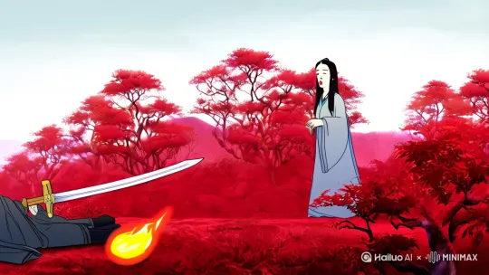 ### **第一集：烽烟起**  
**核心冲突**：六大门派集结的隐情  
- **开场**：蝴蝶谷惨案现场（血染杏林，纪晓芙尸体旁插着明教火焰令牌），灭绝师太持倚天剑悲鸣："魔教不灭，誓不还山！"  
- **阴谋线**：成昆（蒙面）夜访少林空智，展示伪造的明教密信："阳顶天遗命：血洗六派，一统江湖！"  
- **门派动机**：  
  - **华山派**：鲜于通日记特写镜头："灭明教可转移弟子对我毒杀白垣的怀疑"；  
  - **崆峒派**：五老抚摸残缺的《七伤拳谱》封皮，怒砸茶盏；  
  - **武当派**：殷梨亭深夜练剑，剑招"天地同寿"刺穿杨逍画像。  
- **终幕**：六大派战旗在沙漠中汇聚，航拍镜头下形成巨大阴影笼罩光# *


*视觉亮点设计**  
1. **色彩象征**：明教红衣 vs 六派素袍，成昆始终着灰袍游走光影间；  
2. **兵器隐喻**：倚天剑青光冷冽 vs 圣火令炽热扭曲空气；  
3. **场景对比**：光明顶密道机关（几何精密）vs 沙漠战场（混沌苍茫）。 by Hailuo AI Video Generator