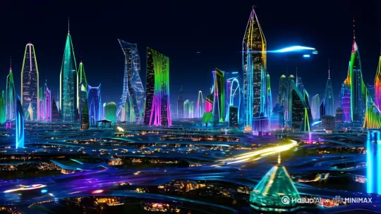 未来科幻都市的夜间景象 by Hailuo AI Video Generator