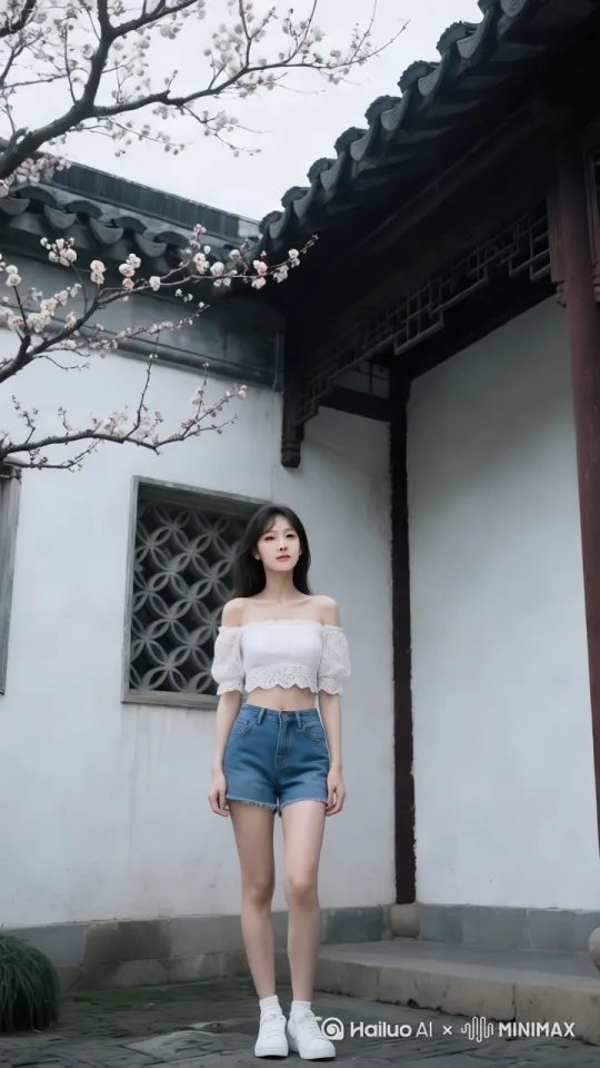 美女转身跳上瓦房顶 by Hailuo AI Video Generator